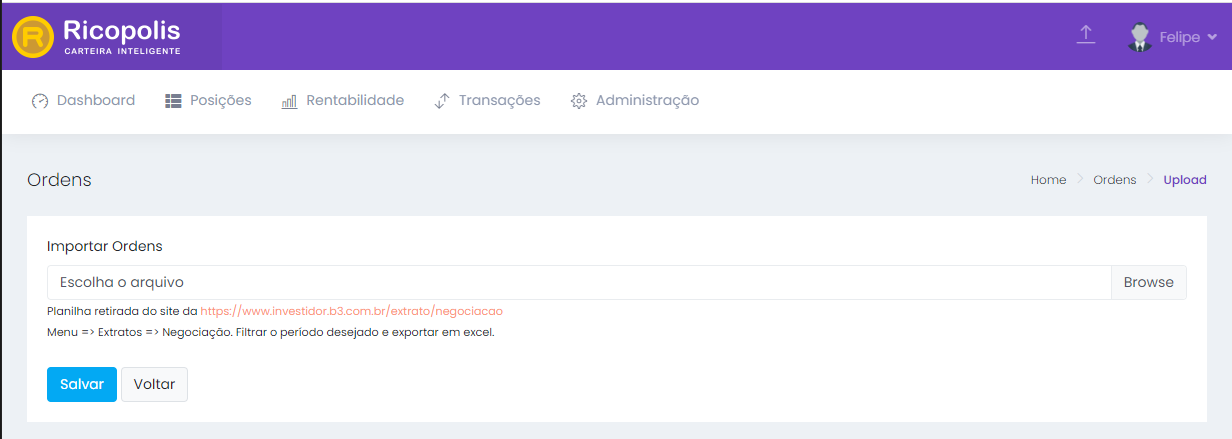 Importar Ordens em massa